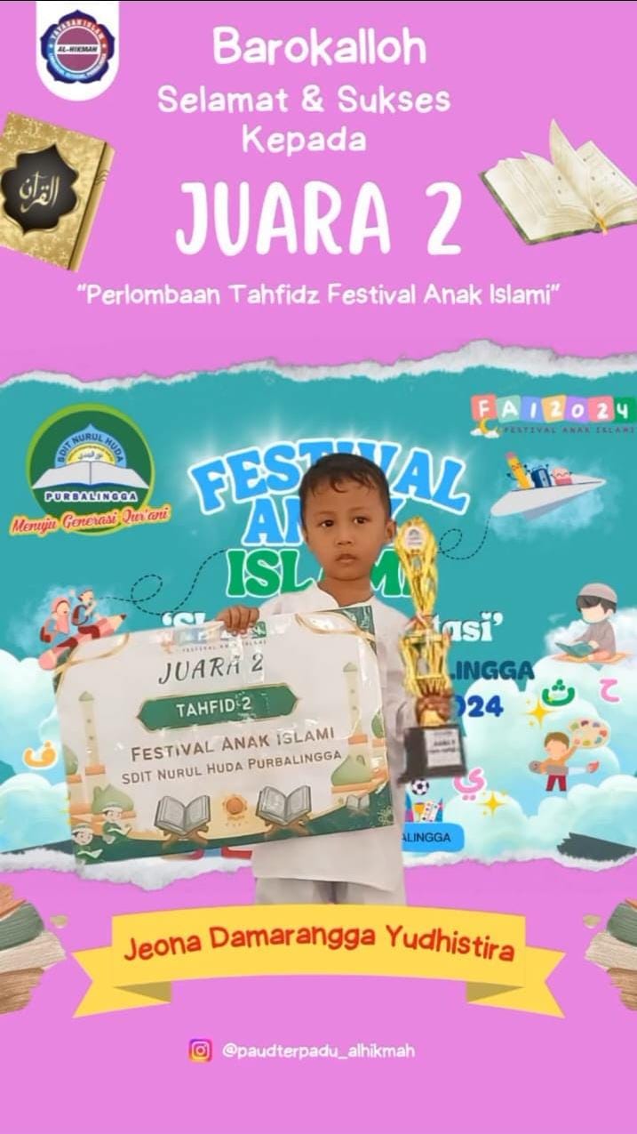 Juara 2 Perlombaan Tahfidz Festival Anak Islam